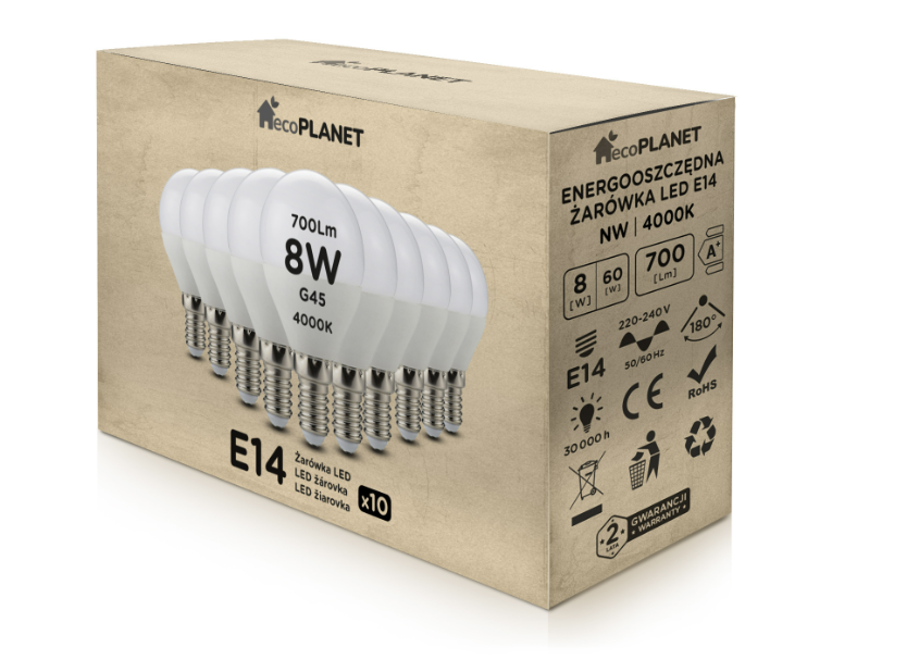 10X LED ŽIAROVKA E14 - G45 - 8W - 700LM - NEUTRÁLNA BIELA