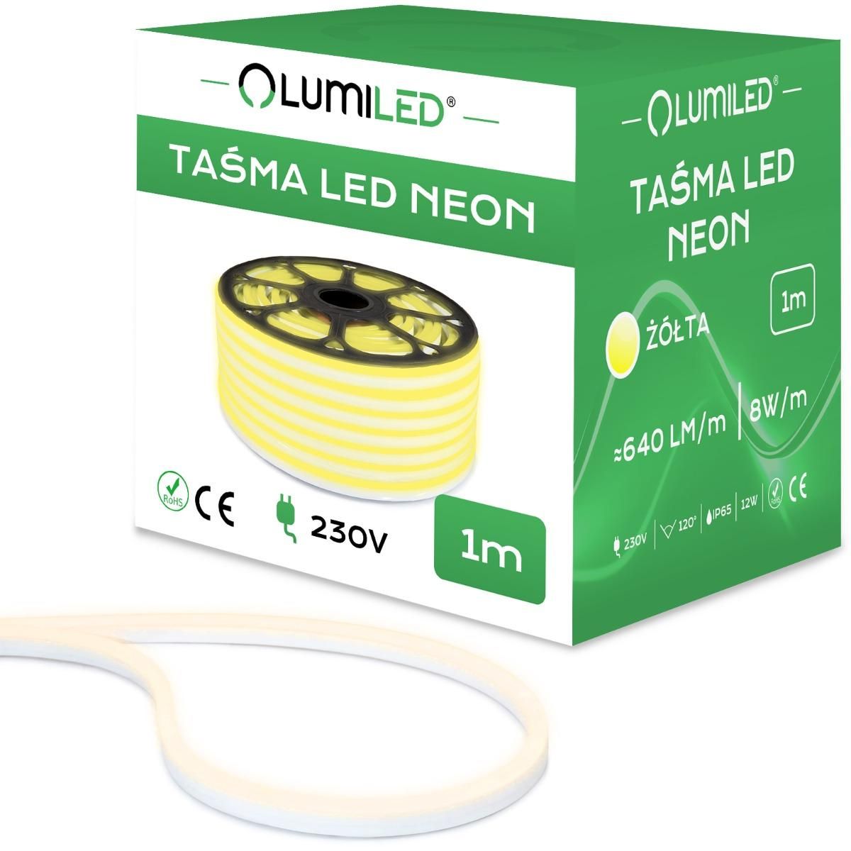 1M LED PÁSIK NEON 230V 8W 120LED ŽLTÝ IP68 LUMILED