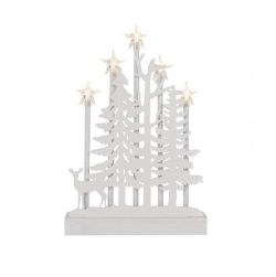 LED dekorácia drevená – les s hviezdami, 35,5 cm, 2x AA, vnútorná, teplá biela, časovač
