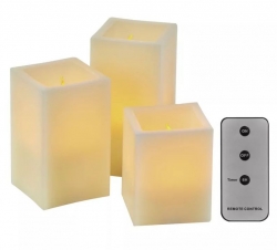 LED dekorácia – 3× sviečka hranatá, 3×3×AAA, ovlád., čas.