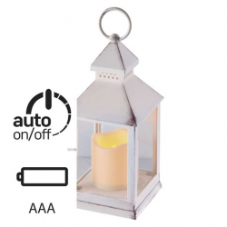 LED dekorácia – lampáš antik biely, 3× AAA, blikajúci, časovač