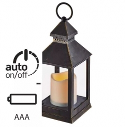 LED dekorácia – lampáš antik čierny, 3× AAA, blikajúci, časovač