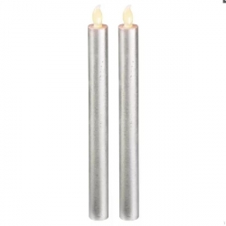 LED sviečky, 25cm, metalické strieb., 2× AAA, jantár.,2 ks