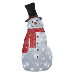 LED vianočný snehuliak, 61 cm, vonkajší aj vnútorný, studená biela, časovač