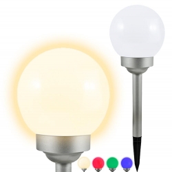 Solárna záhradná LED lampa BALL 15cm Teplá biela + RGB