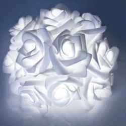 Vianočná dekorácia 10x biela ruža 1,5m na baterky - biela studená