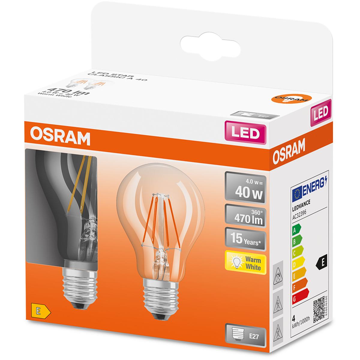 2PAK LED FILAMENT A60 4W TEPLÁ BIELA 360° OSRAM STAR