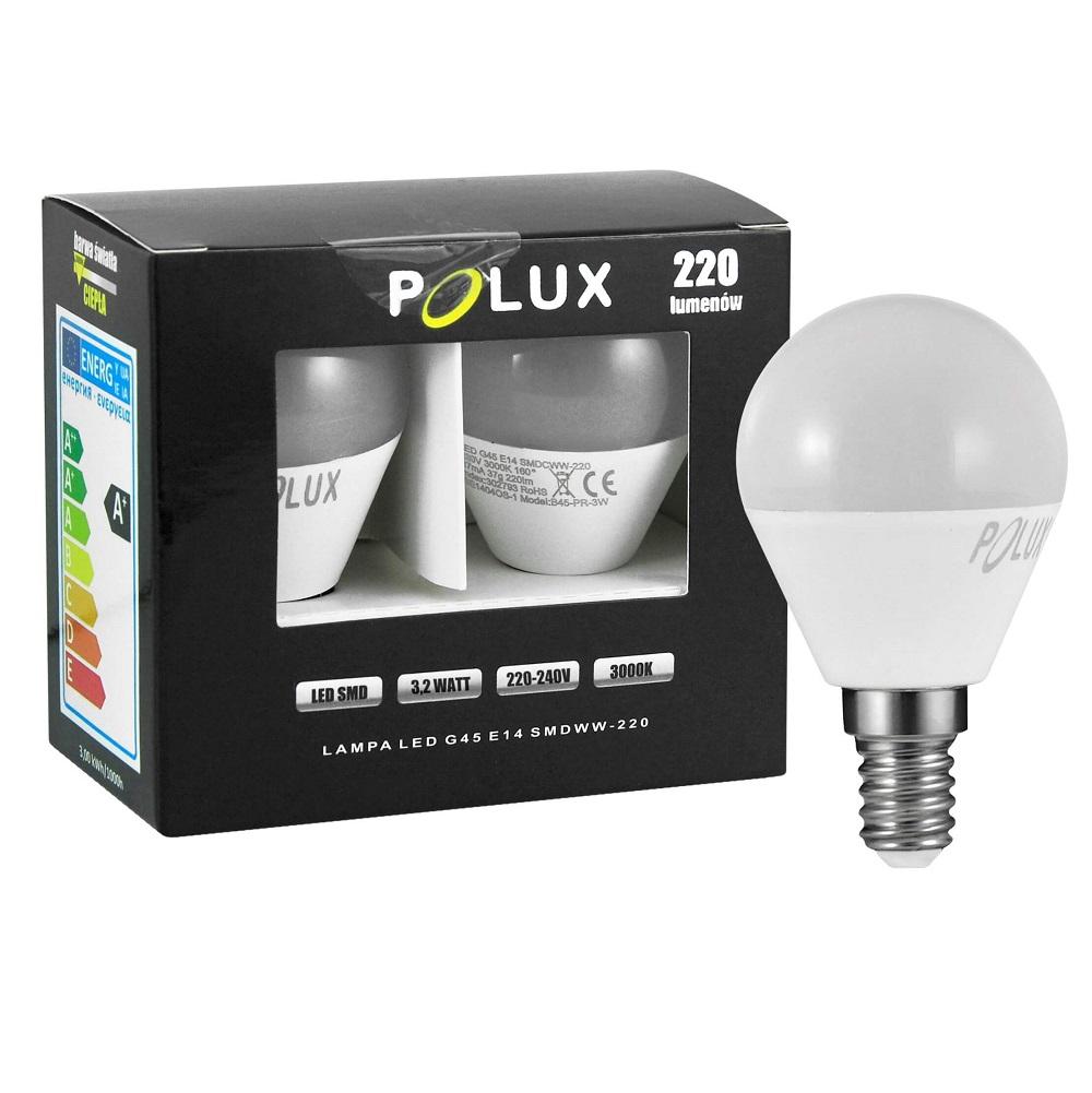 2PAK LED ŽIAROVKA LED E14 G45 3,2W TEPLÁ 130° POLUX