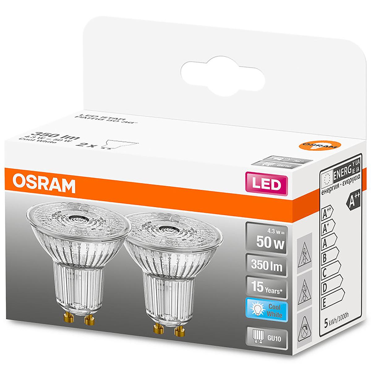 2x GU10 LED žiarovka OSRAM STAR 4,3W, 350 lm, 4000K, neutrálna biela, 36°