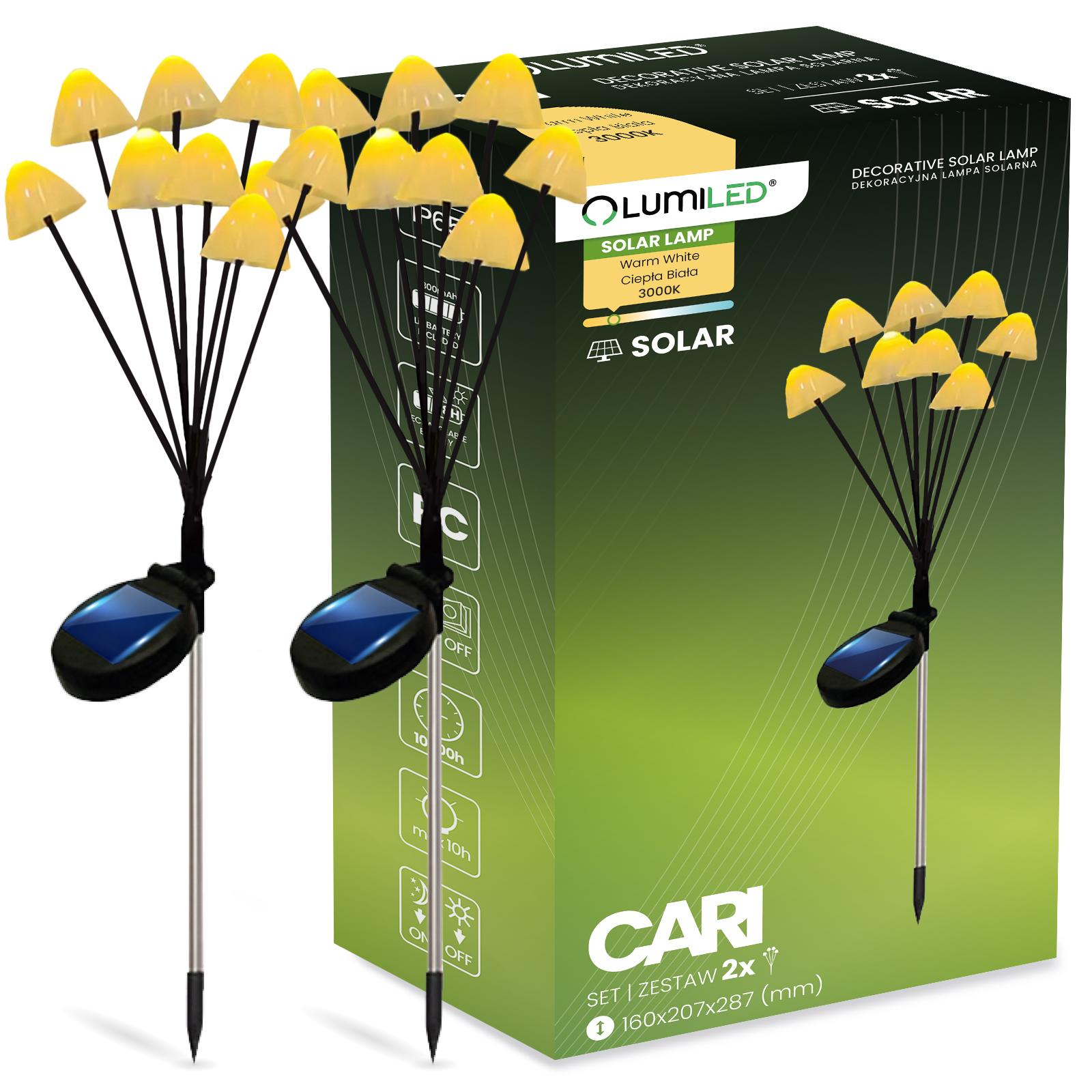 2x LED solárne záhradné svietidlo s pohonom 3000K IP65 CARI LUMILED