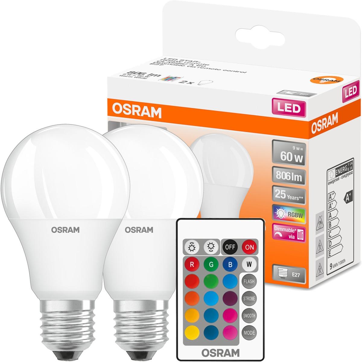 2X LED ŽIAROVKA E27 9W 806LM RGBW 180° OSRAM STAR + PILOT