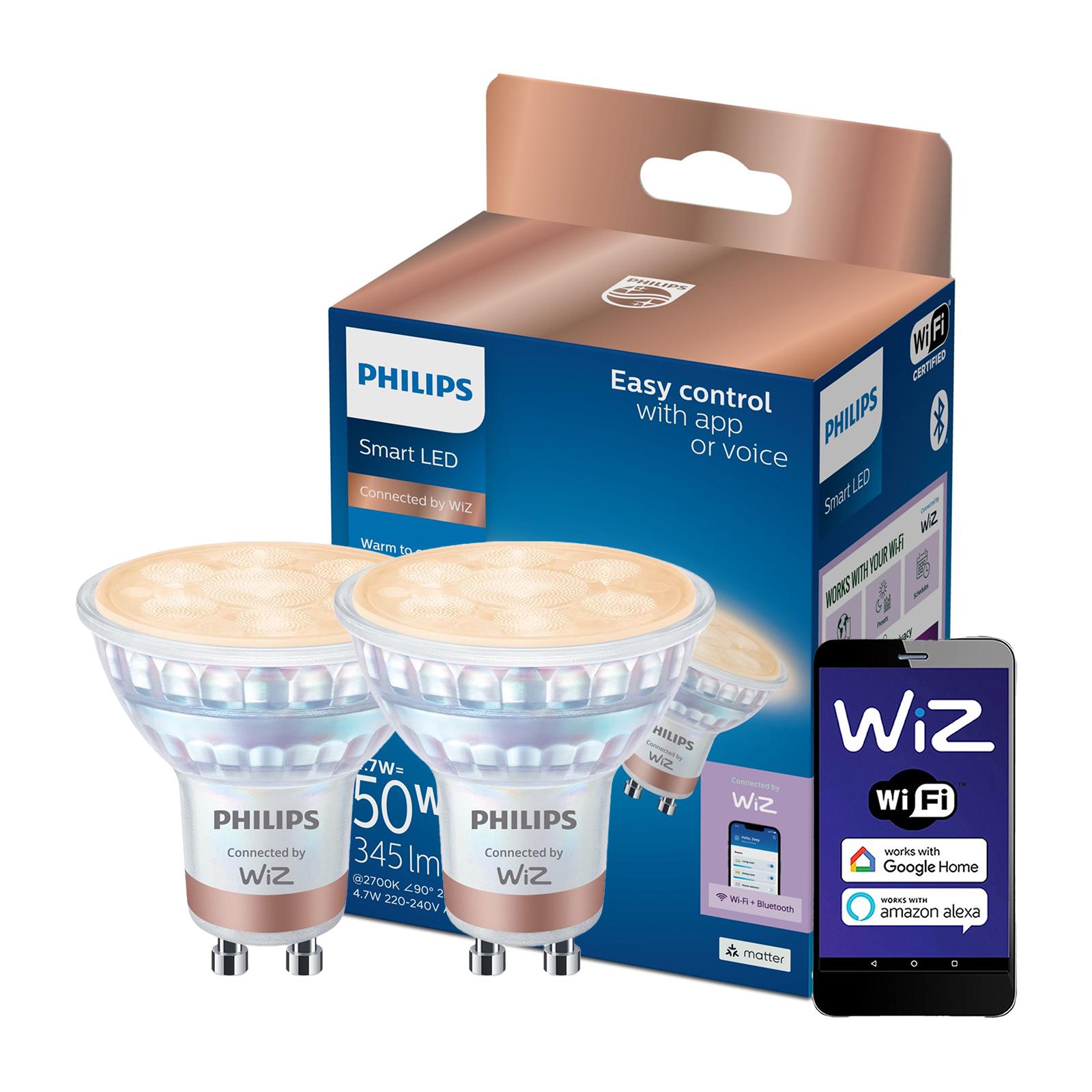 2x SMART LED žiarovka GU10 4,7W (50W) 2700–6500K 36° WiFi Philips WiZ
