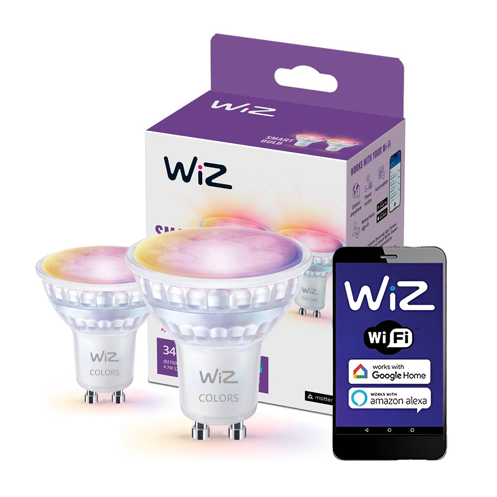 2x SMART LED žiarovka GU10 PAR16 4,7W = 50W 2200–6500K + RGB WiFi/Bluetooth WiZ