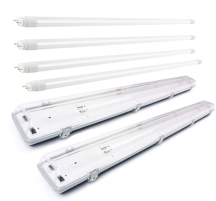 2X SVIETIDLO + 4X LED TRUBICA - T8 - 120CM - 18W - 6400LM - NEUTRÁLNA BIELA - SET