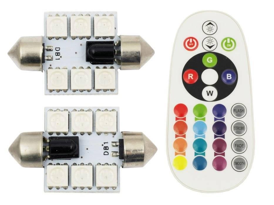 RGB C5W SÚPRAVA, DVE C5W RGB LED ŽIAROVKY 36 MM, FAREBNÉ + DIAĽKOVÉ OVLÁDANIE