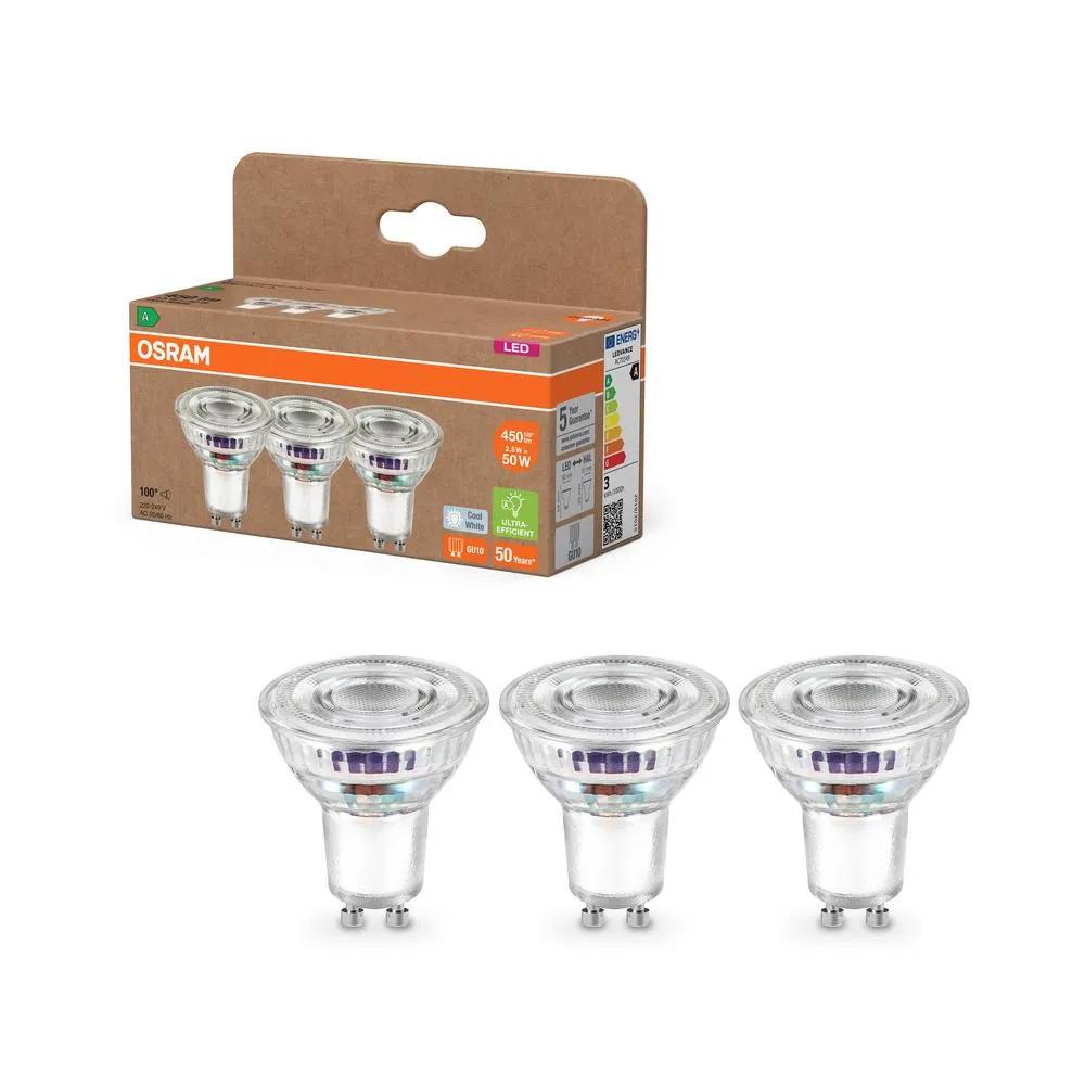 3x LED PAR16 GU10 2,5W, 450lm 4000K, 100° – Osram