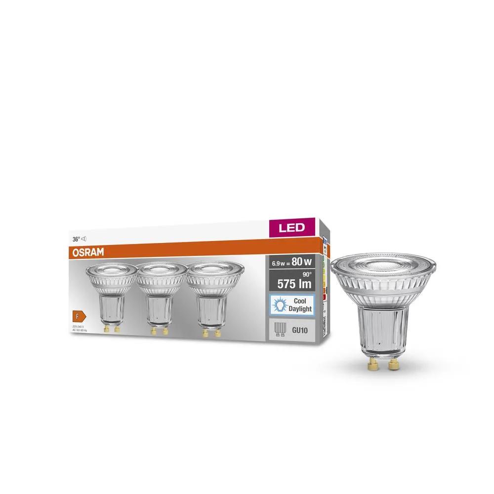 3x LED PAR16 GU10 6,9W, 575lm, 6500K, 36° – OSRAM