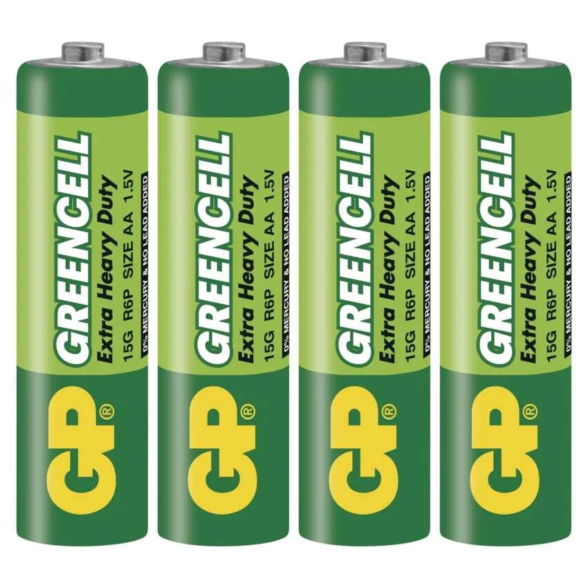 4ks. Zinko-chloridová batéria GP Greencell R6 (AA)
