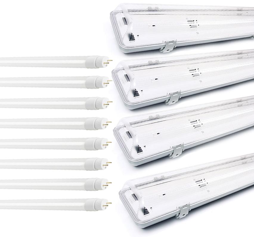 4X SVIETIDLO + 8X LED TRUBICE - T8 - 120CM - 18W - 12800LM - NEUTRÁLNA BIELA - SET