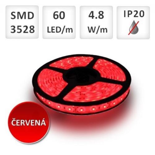 5m LED pásik 12V IP20 4,8W/m Červený