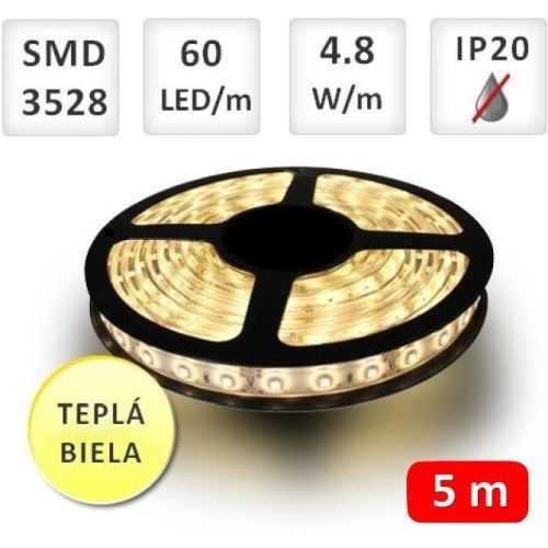 5m LED pásik 12V IP20 4,8W/m Teplá biela