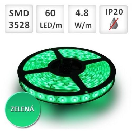 5m LED pásik 12V IP20 4,8W/m Zelený