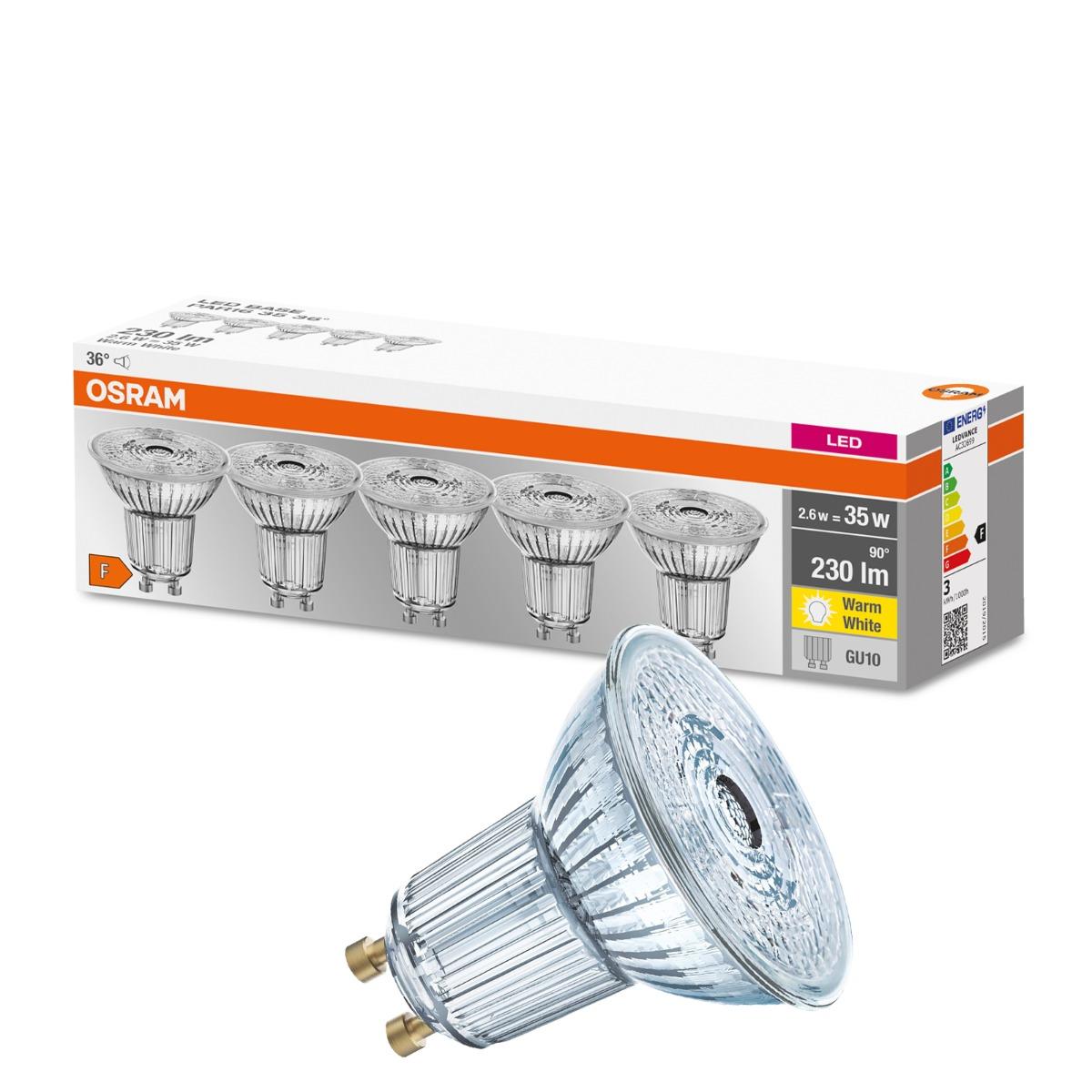 5PACK LED žiaroviek OSRAM GU10 2,3W, 230lm, 2700K, 36°