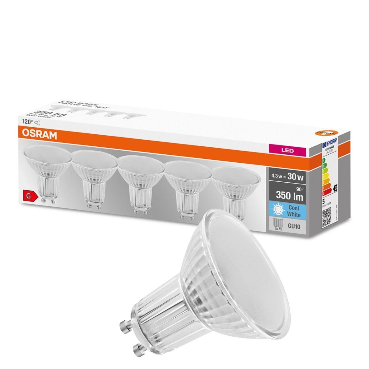 5PACK LED žiaroviek OSRAM GU10 4,3W, 350lm, 4000K, 120°