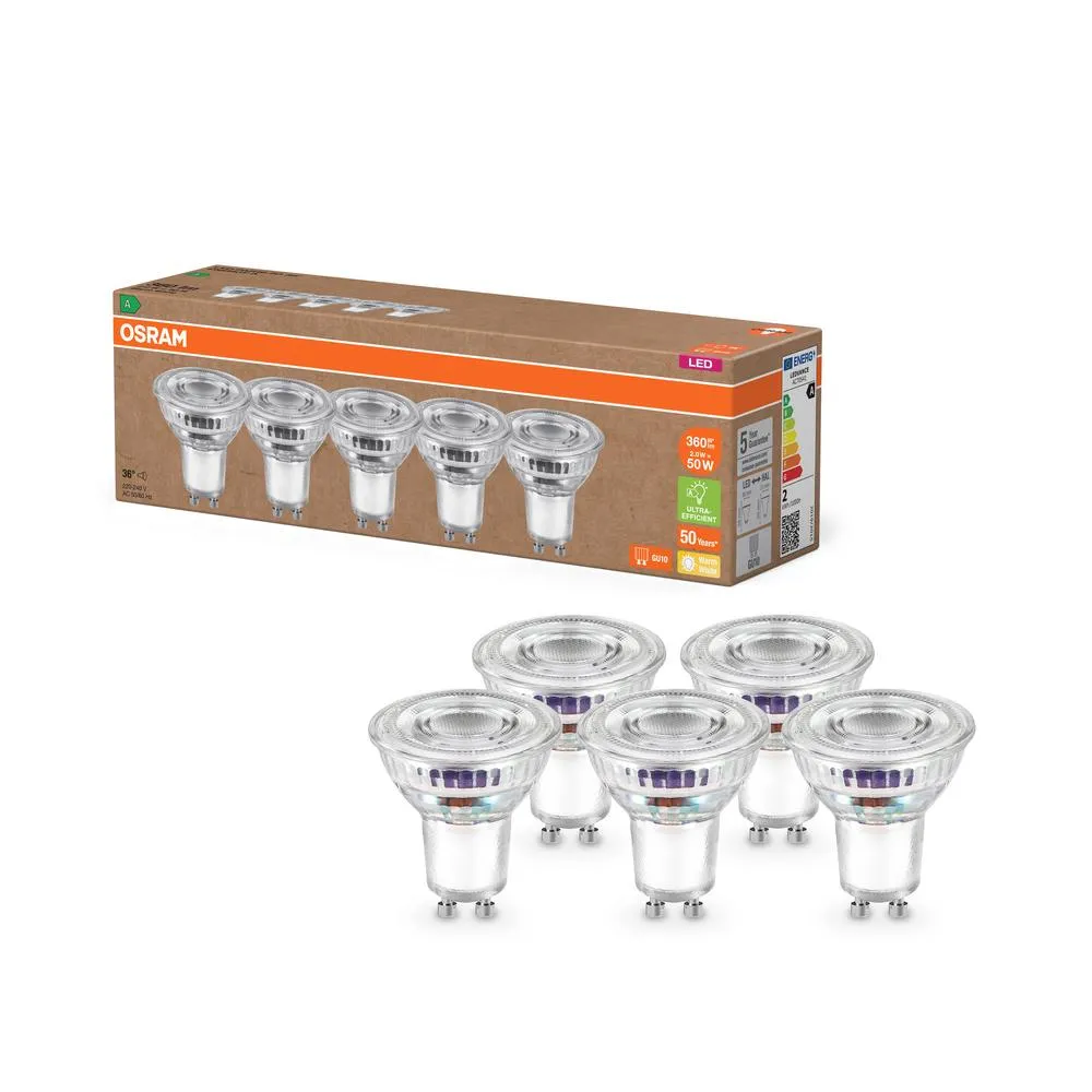 5x LED PAR16 Reflektor GU10 2W = 50W | 360lm | 2700K Teplá biela | 36° uhol | Osram