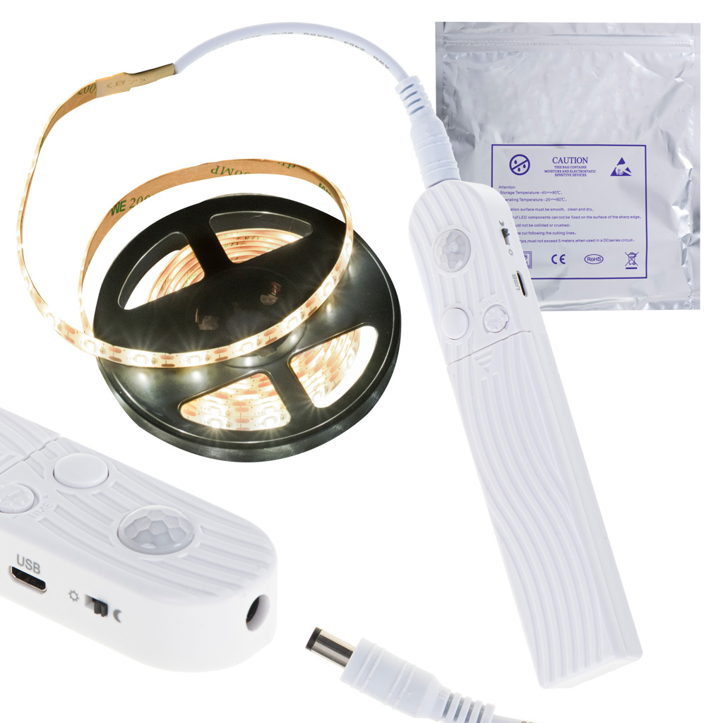 BATÉRIOVÝ LED PÁSIK USB POHYBOVÝ SENZOR 2M TEPLÁ BIELA