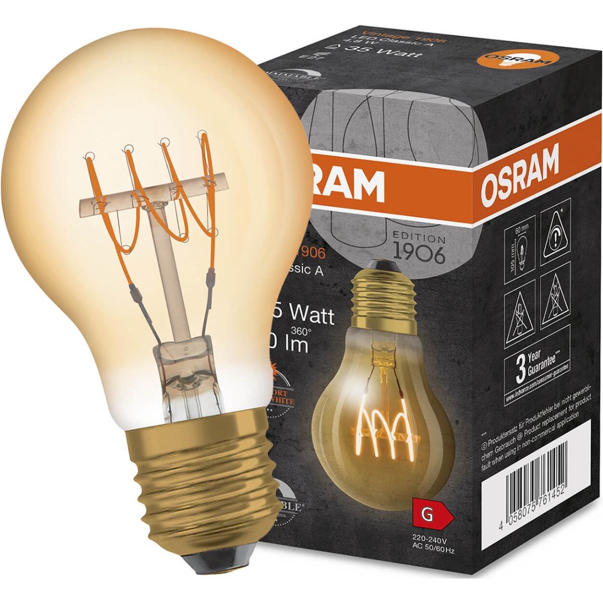 E27 DEKORATÍVNA LED A60 4,8W 2200K TEPLÁ 320° FILAMENT STMIEVATEĽNÁ OSRAM VINTAGE