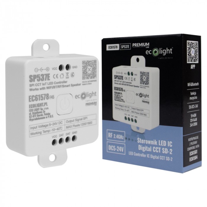 Digitálny LED ovládač IC CCT SD-2 WiFi a Bluetooth/RF, s hudobnou funkciou, 12A DC5-24V 5V<60W 12V<144W