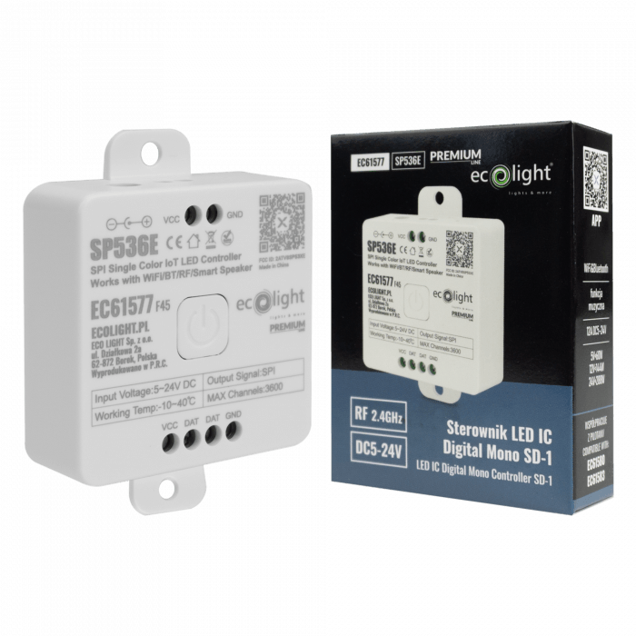 Digitálny MONO LED ovládač IC SD-1 WiFi / Bluetooth / RF – 12A, 5–24V DC