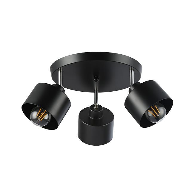E27 LED nástenné svietidlo Elza, 3x pohyblivé, čierne, okrúhle