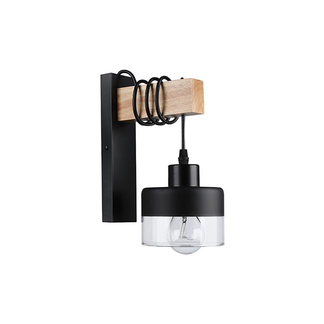 E27 LED závesná nástenná lampa STARK x1 čierna + drevo (WD)
