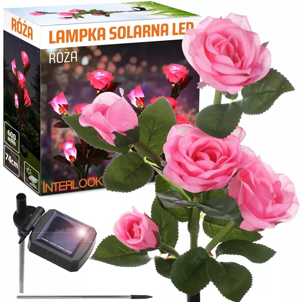 RUŽOVÁ | LED Solárne Záhradné Svietidlo – Ružové Ruže | 74 cm, 600 mAh