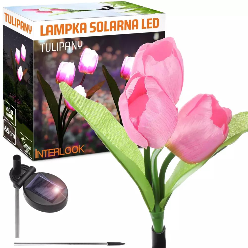 RUŽOVÁ | SOLÁRNE ZÁHRADNÉ SVIETIDLO LED TULIP | 65 CM, 600 MAH