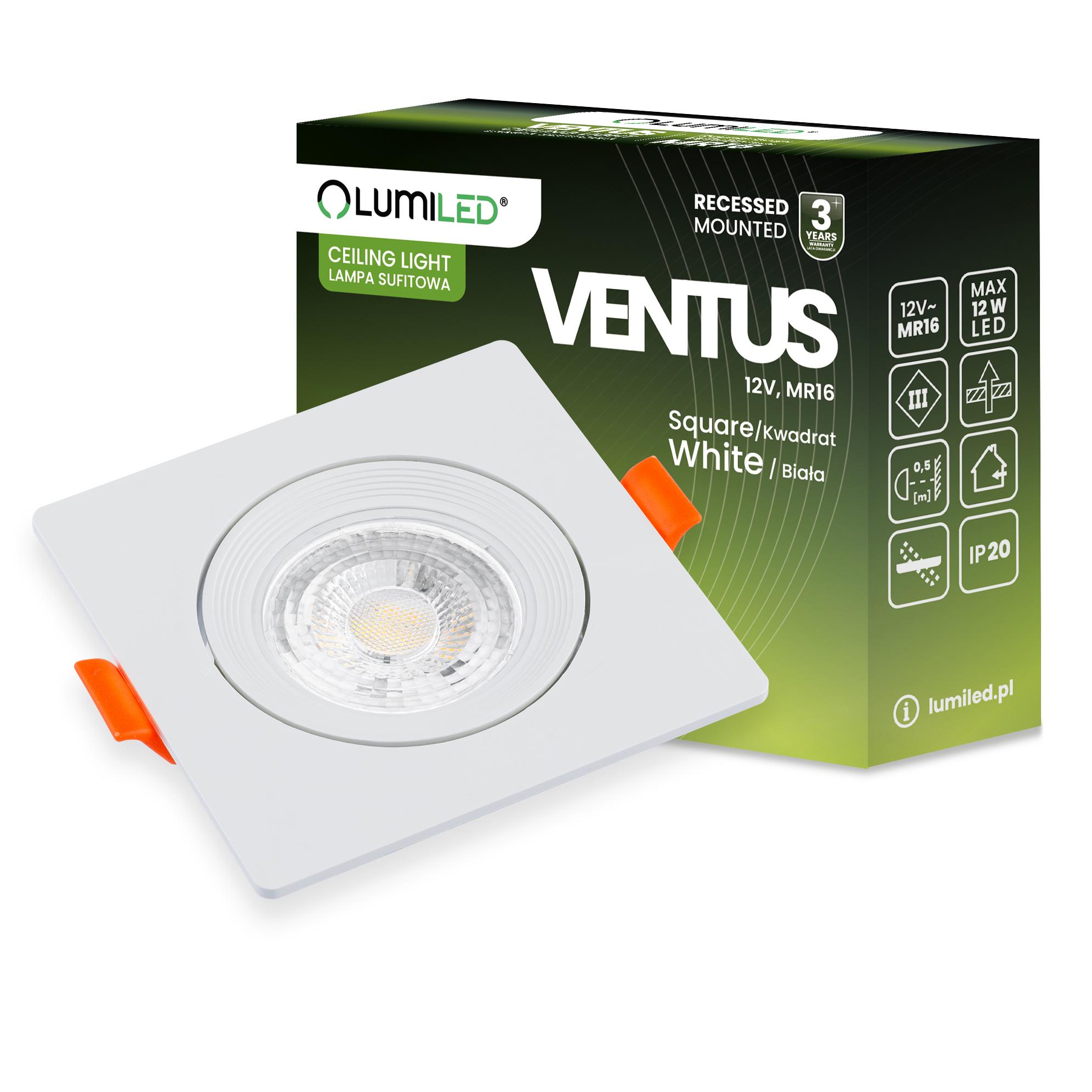 Zapustené stropné svietidlo VENTUS Lumiled – hranaté, biele