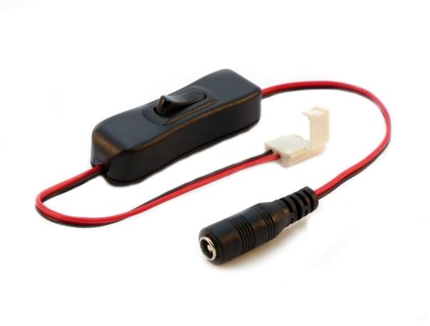 KONEKTOR S VYPÍNAČOM 2.1X5.5 PRE LED PÁSKY 10MM - BIELY