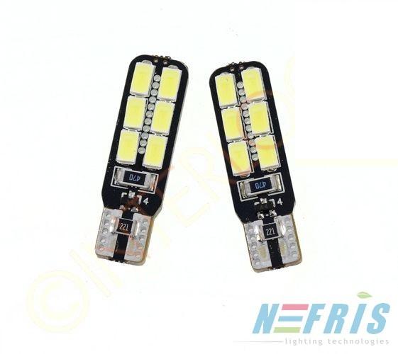 LED AUTO ŽIAROVKA T10 W5W 12 SMD5630 CANBUS, STUDENÁ BIELA