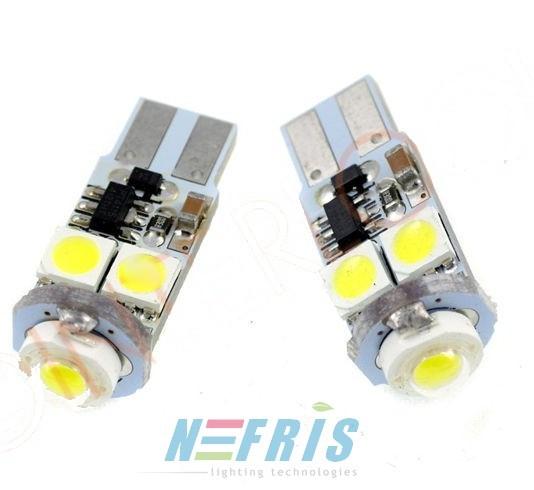 LED AUTO ŽIAROVKA T10 W5W HIGH POWER + 4 SMD 5050, CANBUS, STUDENÁ BIELA