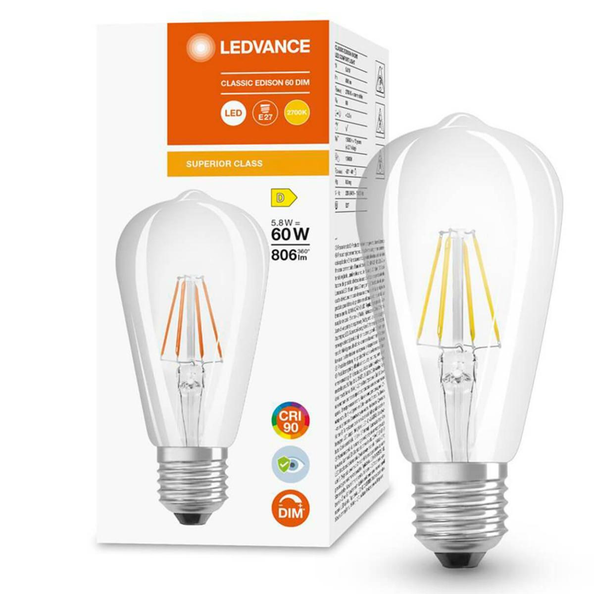 LED EDISON E27 ST64 5,8W TEPLÁ BIELA 300° STMIEVATEĽNÉ VLÁKNO SUPERIOR