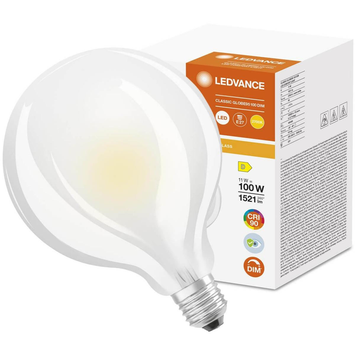 E27 LED GLÓBUS MILK  G125 11W TEPLÁ BIELA 360° STMIEVATEĽNÁ LEDVANCE SUPERIOR