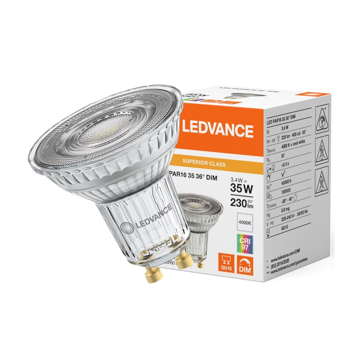 LED žiarovka GU10 3,4W | 230lm | 4000K | 36° | CRI97 | stmievateľná | LEDVANCE
