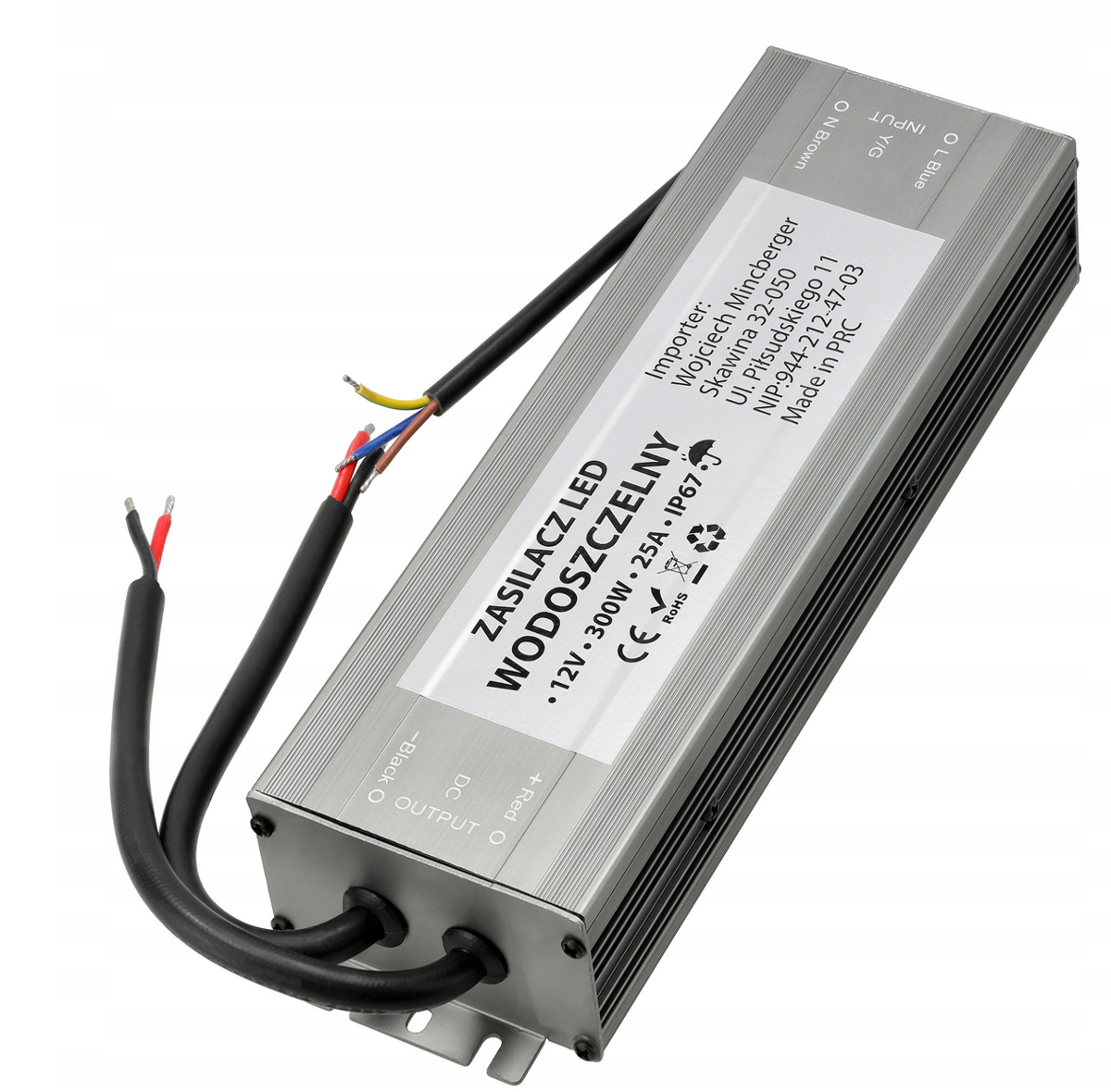 LED hermetický zdroj 12V 300W 25A IP67