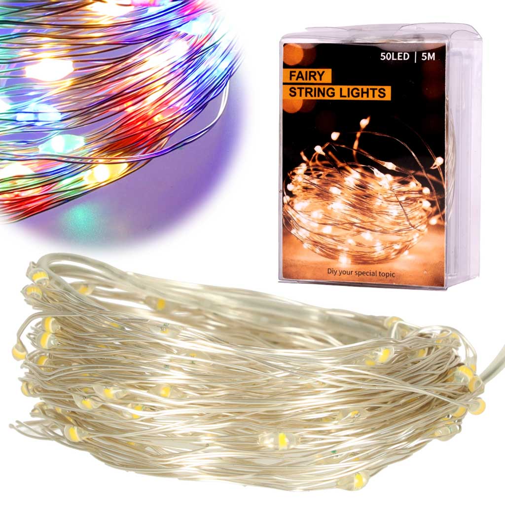 LED LAMPY DEKORAČNÉ DRÔTY 5M 50LED VIACFAREBNÉ