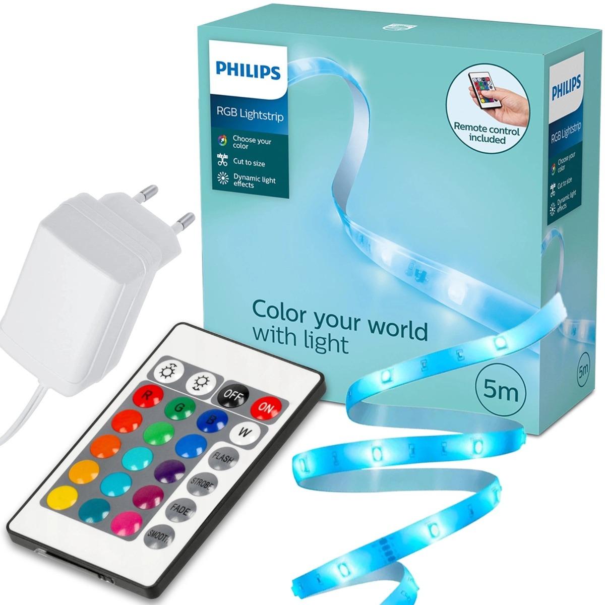 LED pás RGB 5 m – stmievateľný, viacfarebný s diaľkovým ovládaním Philips