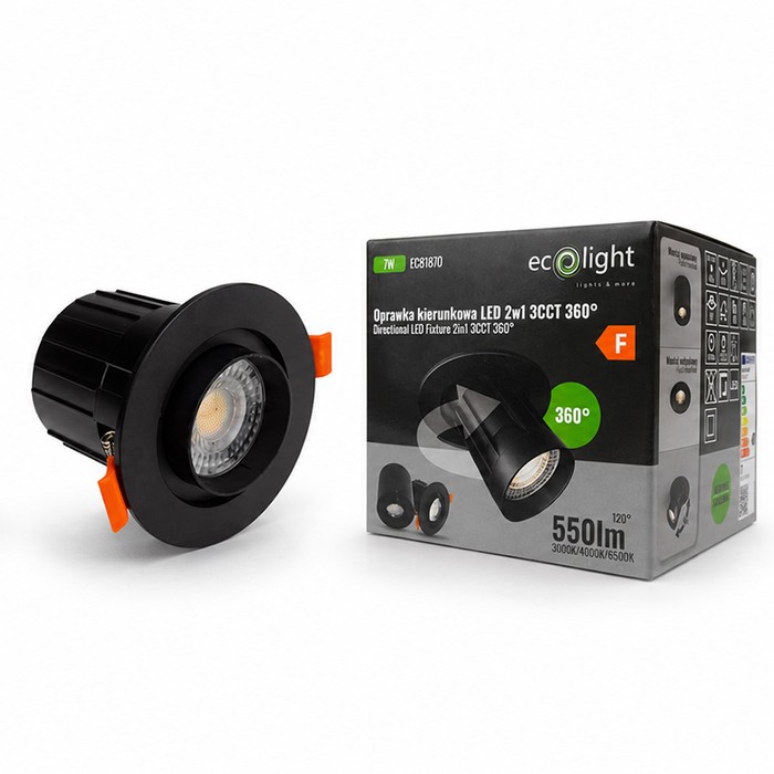 LED smerové svietidlo 2v1 7 W 550 lm 3CCT 3000/4000/6500K čierne IP20