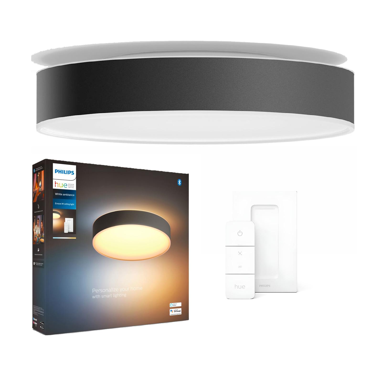LED stropný plafón Enrave Black 19,2W 38cm CCT PHILIPS HUE Bluetooth + stmievač