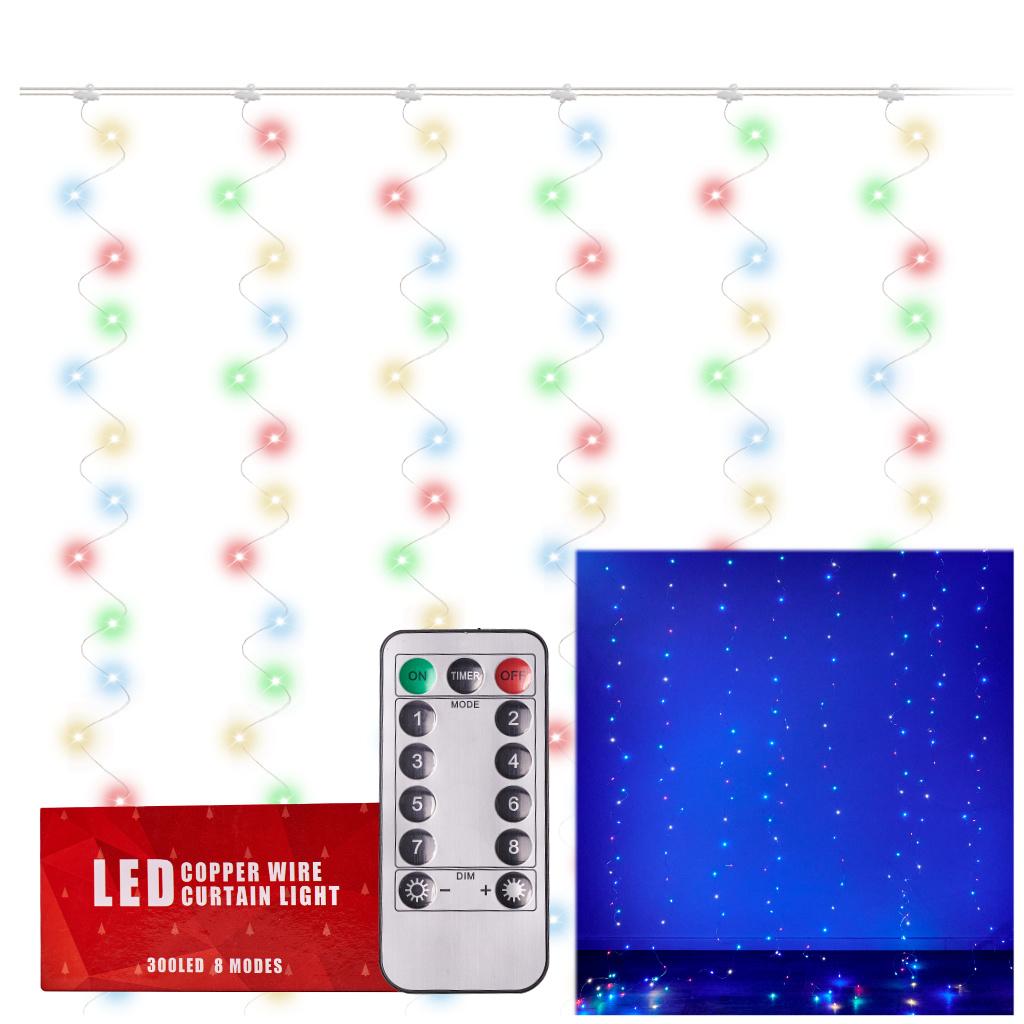 LED SVETELNÉ ZÁVESY 3X3M 300LED MULTICOLOUR